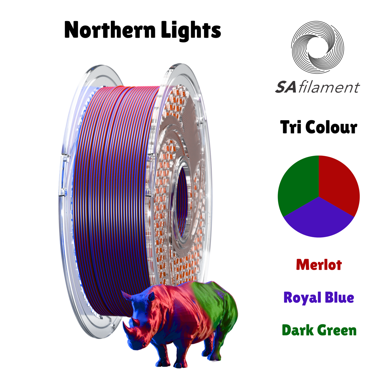 SAFilament – Tri Silk PLA – Northern Lights – 750g – 1.75mm