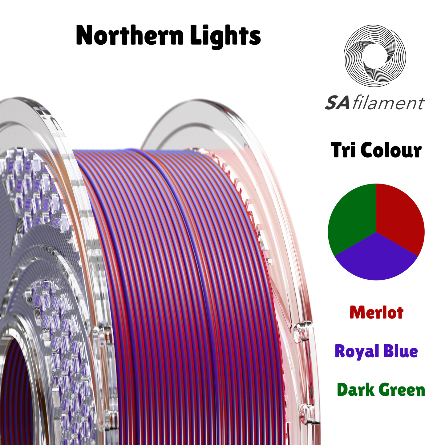 SAFilament – Tri Silk PLA – Northern Lights – 750g – 1.75mm